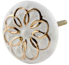 White Gold Floral Ceramic Dresser Knobs